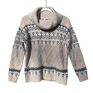 Esprit Womens Beige Nordic Pattern‎ Grandpa Knit Turtleneck Sweater S